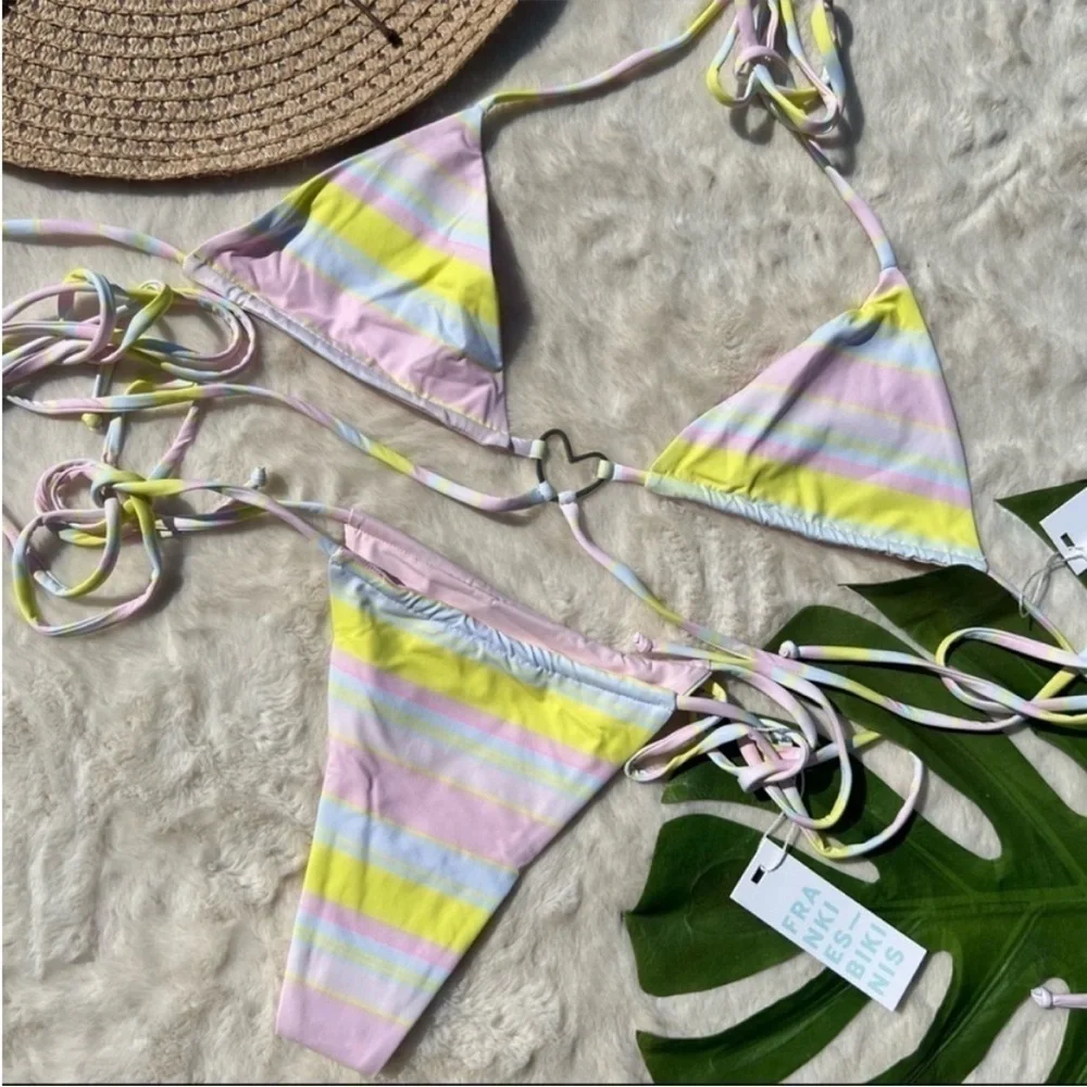 Frankie's Bikini Tatum Top and Tia Bottom Summer Stripe Bikini Set